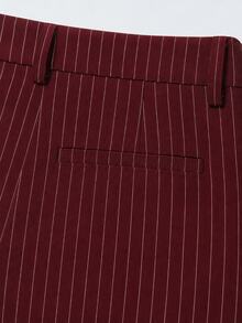 Zerodot Women Burgundy Pinstripe Tailored Suit Pants With Pleats Office Casual Spring Fall Pre Fall - Burgundy - View 8
