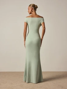 AiiRZ Off-Shoulder Ruched Mermaid Dress Cap Sleeve Bodycon Evening Gown Formal Wedding Guest Floor Length Sage Green - Mint Green - View 2