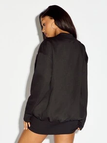 SUMWON WOMEN Vestido sudadera mini extragrande con escote profundo, ojales metálicos y adornos de tachuelas, manga larga, para fiesta y noche de otoño e invierno - Negro - Ver 2