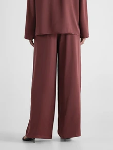KSTM Satin Wide Leg Palazzo Trousers With Elasticated Drawstring Waist Full Length Flowy Luxe Pants For Evening Party Holiday - Rusty Rose - View 3