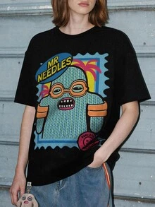 Fuggler | Fanslatte Kaos Wanita Lengan Pendek Bergambar Karakter, Potongan Longgar, Warna Hitam - Hitam - View 2