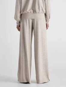 KSTM Wide Leg Pleated Casual Pants With Elastic Waistband Full Length Relaxed Fit Soft Knit Trousers For Spring Summer - Apricot - View 4