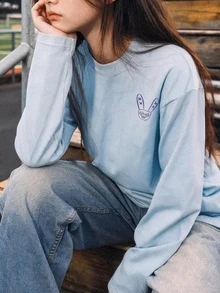 Fuggler | Fanslatte Printed Teen Girls T-Shirt Long Sleeve Baby Blue - Baby Blue - View 4
