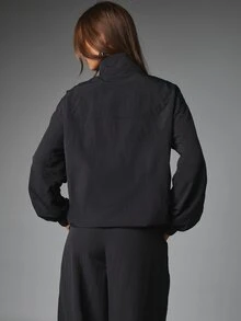 MISSGUIDED Half-Zip Oversized Nylon Jacket With All-Over Rhinestone Embellishment Stand Collar And Ribbed Cuffs Fall Winter Essential - Black - View 2