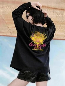 Fuggler | Fanslatte Back Graphic Women's T-Shirt Long Sleeve Round Neck Black - Black - View 1