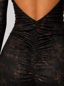 Zerodot Women Black Snakeskin Print Deep V-Neck Jumpsuit Casual Daily Spring Fall - Brown - View 7