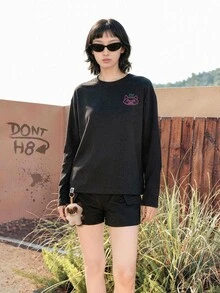 Fuggler | Fanslatte Back Graphic Women's T-Shirt Long Sleeve Round Neck Black - Black - View 2