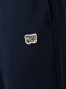 MISSGUIDED Wide Leg Jogger Trousers With Contrast Drawstring Elastic Waist Logo Patch Relaxed Fit Full Length Lounge Pants - Navy Blue - View 4