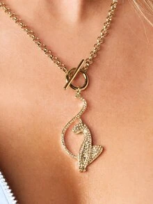 BABYPHAT Rhinestone Butterfly Pendant Necklace With Toggle Clasp Rolo Chain Crystal Embellished Statement Charm Gift Valentine - Yellow Gold - View 2