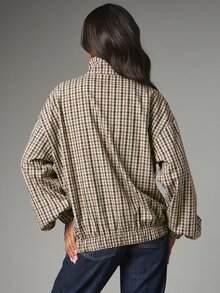 MISSGUIDED Áo khoác bomber oversize họa tiết kẻ gingham, gấu và cổ tay bo chun, túi ngực, khóa kéo, áo khoác thu đông - Nhiều màu - Xem 2