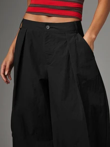 MISSGUIDED Wide Leg Pleated Trousers Low Rise Balloon Silhouette Oversized Flowy Pants Casual Chic Street Style Fall Winter - Black - View 5