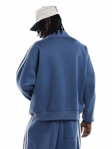 SUMWON Jaket Track Oversized Full Zip dengan Kerah Bergaris, Detail Garis Samping, dan Logo Bordir untuk Pakaian Kasual Sehari-hari - Navy Blue - View 2