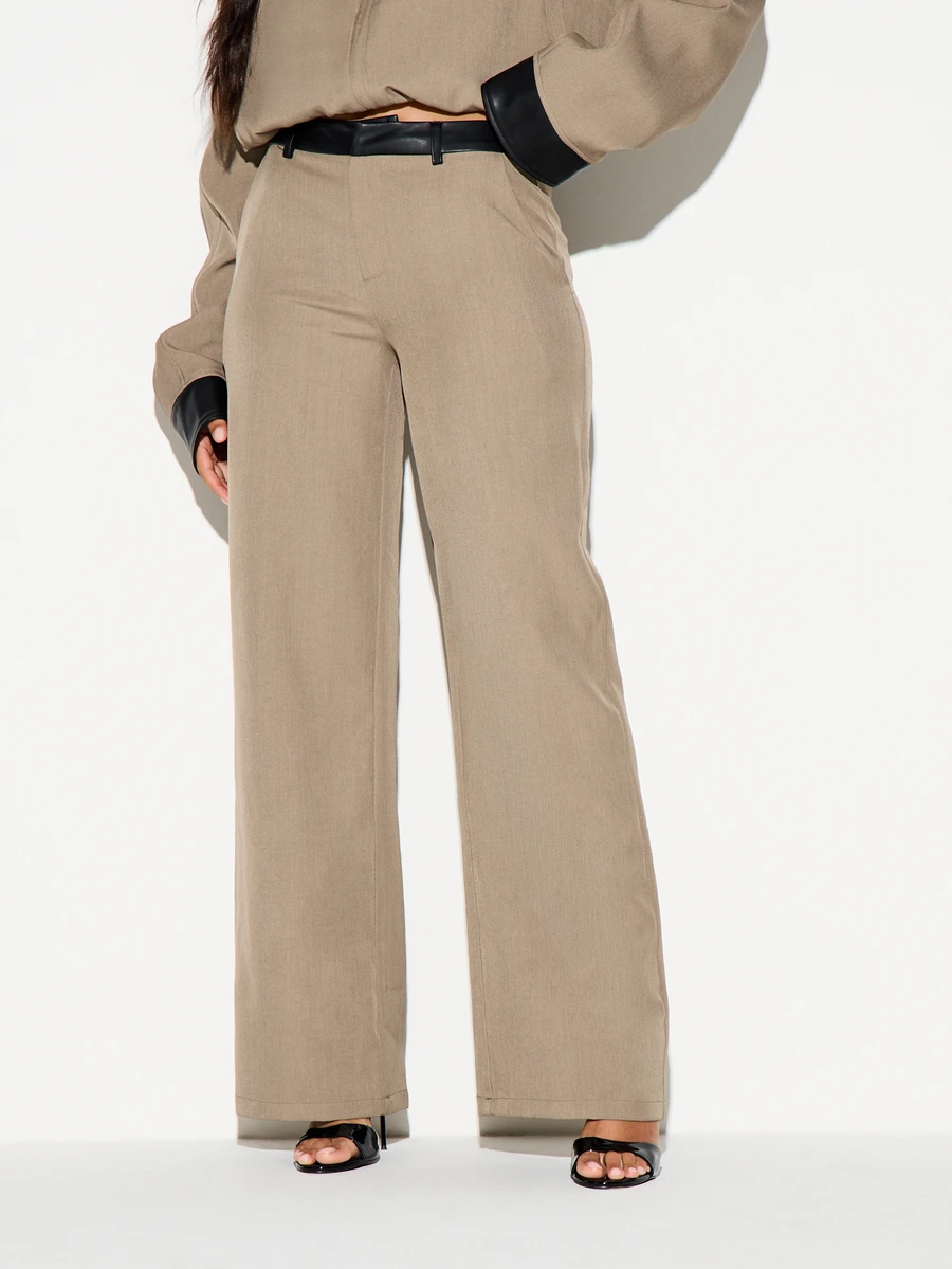 KIZN Wide Leg High Rise Dress Pants With Cuffed Hem And Side Pockets In Tailored Woven Fabric Perfect For Office And Formal Occasions - Multicolor - View 1
