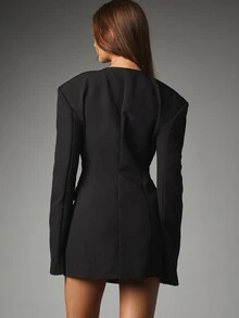 MISSGUIDED Double Breasted Blazer Mini Dress With Structured Shoulders Collarless Neckline And Long Fitted Sleeves For Party Evening - Black - View 3