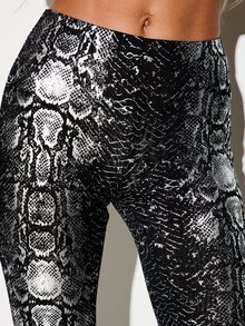 KIZN Snake Print High Rise Straight Leg Full Length Dress Pants With All Over Python Scale Pattern For Night Out Party Season - Multicolor - View 4