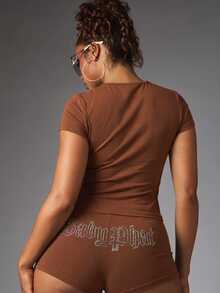 BABYPHAT KAOS BAYI DENGAN HIASAN BATU PERMATA - Chocolate Brown - View 2