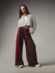 MISSGUIDED Cropped Polo Collar Long Sleeve Striped Top With Button Placket And Midriff Hem Perfect For Spring Summer Casual Looks - Multicolor - View 5