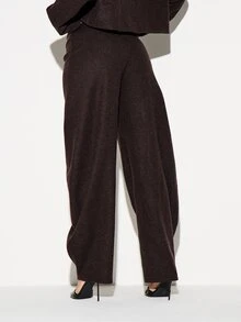 KIZN Wide Leg Dress Pants In Chocolate Brown Wool Blend Fabric With Mid Rise Waistband Perfect For Fall Winter Office Holiday Party - Brown - View 3