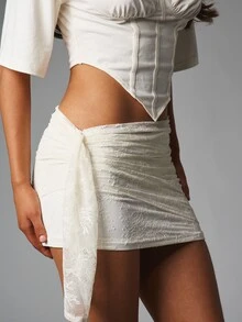 MISSGUIDED Cream Lace Mini Skirt With Asymmetric Tie Detail And Wrap Design For Summer Party Date Night Festival Season - Multicolor - View 4