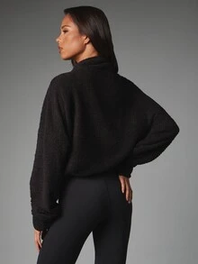 MISSGUIDED Oversized Sherpa Fleece Full Zip Jacket With Stand Collar And Ribbed Hem Cozy Winter Outerwear With Logo Patch Detail - Black - View 2