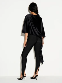 KIZN Satin Batwing Sleeve High-Low Hem Oversized Blouse Crew Neck Flowy Asymmetric Top Party Night Out Holiday - Black - View 3