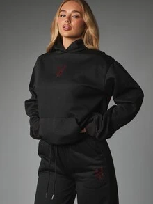 Missguided x Playboy Sudadera con capucha oversize con logo de conejo de strass, letras en la espalda y bolsillo central, otoño invierno Halloween - Negro - Ver 1