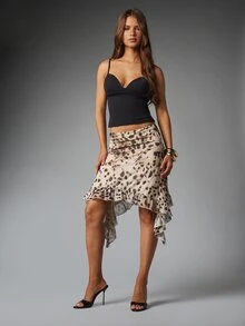 MISSGUIDED Leopard Print Asymmetric Hem Skirt With Ruffle Trim Chiffon A-Line Flowy Summer Party Date Night Festival Skirt - Multicolor - View 2