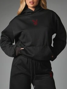 Missguided x Playboy Sudadera con capucha oversize con logo de conejo de strass, letras en la espalda y bolsillo central, otoño invierno Halloween - Negro - Ver 4