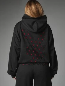Missguided x Playboy Oversized Hoodie With Embroidered Logo Front And Bunny Graphic Back Long Sleeve Centre Pocket Pullover Sweatshirt Halloween - Black - View 2