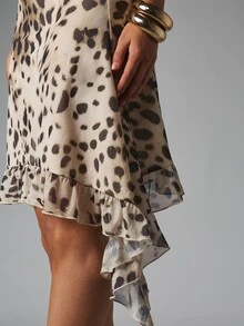 MISSGUIDED Leopard Print Asymmetric Hem Skirt With Ruffle Trim Chiffon A-Line Flowy Summer Party Date Night Festival Skirt - Multicolor - View 4