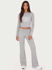 MISSGUIDED TEEN SM1-07 - POLKA DOT ROLL OVER TROUSER - Grey - View 3