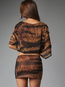 MISSGUIDED Tiger Print Bodycon Mini Skirt Low Rise Pencil Silhouette Animal Print Party Summer Festival Holiday Season - Multicolor - View 5
