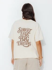 Pimkie Edition Women's Puppy Print Round Neck Short Sleeve T-Shirt - Beige - View 2