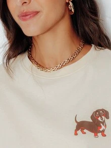 Pimkie Edition Women's Puppy Print Round Neck Short Sleeve T-Shirt - Beige - View 3