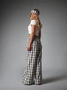 MISSGUIDED Everyday Essentials Plaid Wide Leg Lounge Pants And Matching Sleep Mask Cozy Pajama Set - Multicolor - View 4