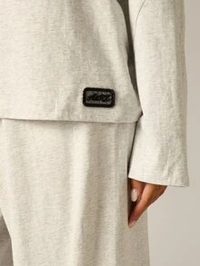 AiiRZ Oversized Crew Neck Long Sleeve Sweatshirt And Wide Leg Full Length Co-Ord Set With Structured Shoulders - Grey - View 4