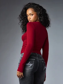 BABYPHAT Women's Slim Fit Versatile Daily Wear Long Sleeve Top - Red - View 5