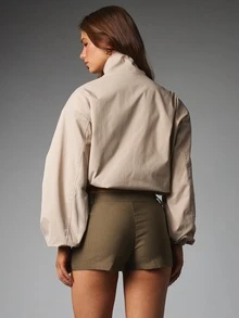 MISSGUIDED High Rise Fitted Mini Shorts With Side Pockets In Olive Tone Tailored Finish Summer Festival Holiday Wardrobe Essential - Army Green - View 2