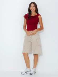 Pimkie Edition Women's Solid Color Pleated Casual Daily Wear Top - Burgundy - View 4