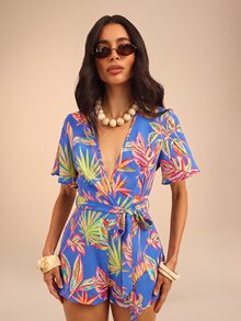 Dancing Leopard Blue Jumpsuit, Holiday Resort Wear - Blue - View 1