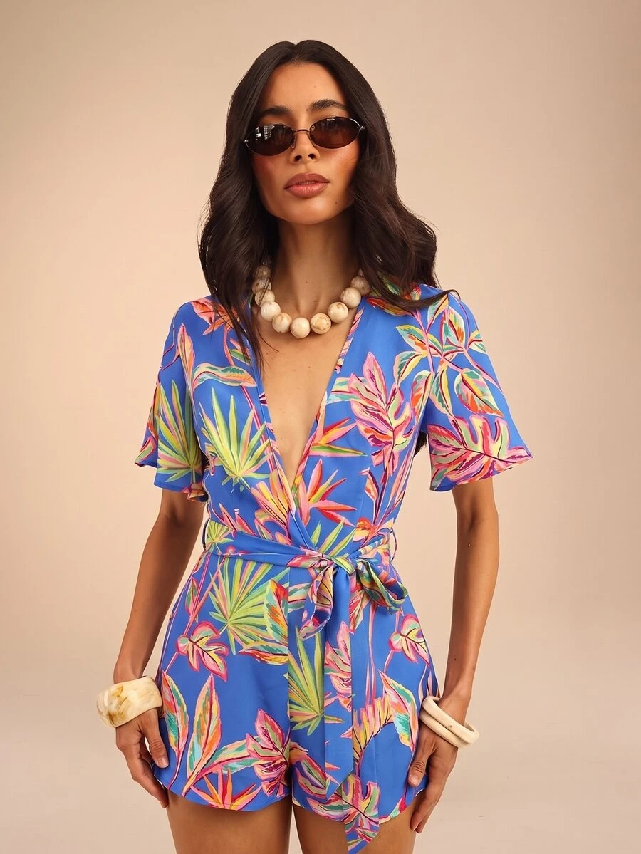 Dancing Leopard Blue Jumpsuit, Holiday Resort Wear - Blue - View 1