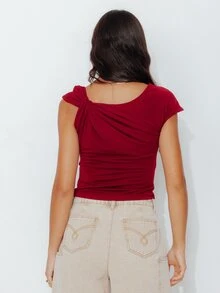Pimkie Edition Women's Solid Color Pleated Casual Daily Wear Top - Burgundy - View 2