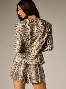 AiiRZ Snake Print High Rise Mini Shorts With Side Pockets Tailored Fit Summer Holiday Party Festival Co-Ord Style - Grey - View 2