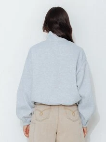 Pimkie Edition Women's Solid Color Drop Shoulder Long Sleeve Zip-Up Casual Sweatshirt - Grey - View 2