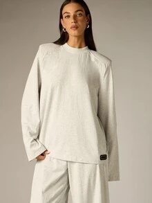 AiiRZ Oversized Crew Neck Long Sleeve Sweatshirt And Wide Leg Full Length Co-Ord Set With Structured Shoulders - Grey - View 5
