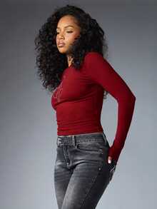 BABYPHAT Women's Slim Fit Versatile Daily Wear Long Sleeve Top - Red - View 2