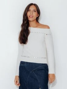 Pimkie Edition Women's Asymmetrical Shoulder Casual Daily Knit Top - White - View 1