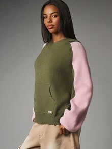 MISSGUIDED Áo len dệt kim oversized phối màu MG với tay raglan màu hồng, túi giữa và logo thêu, món đồ thiết yếu mùa đông - Nhiều màu - Xem 5