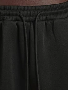 SUMWON Wide Leg Sweatpants With Camouflage Applique Logo Print On Back, Oversized Fleece Jogger Bottoms, Casual Fall Winter Street Style - Black - View 5