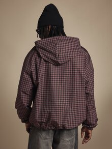 SUMWON Houndstooth AOP Half-Zip Oversized Hoodie With Long Sleeves And Chest Logo Print Fall Winter Streetwear - Multicolor - View 2